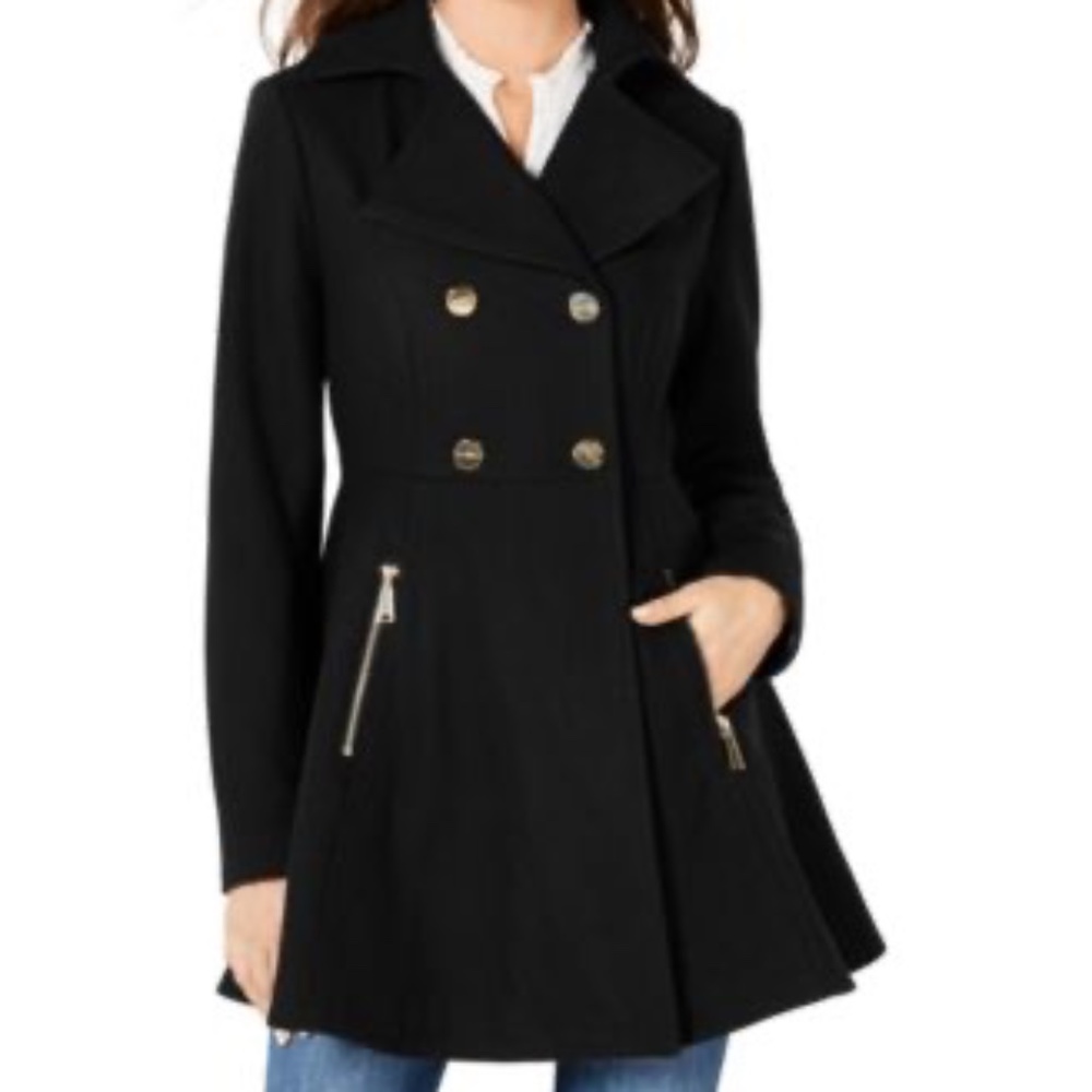 Navy Blue Laundry by Shelli Segal Fit & Flare Double Breasted Coat